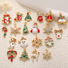 Jewelry Accessories Pendants 14K Gold Enamel Christmas Sock Tree Santa Claus Snowflake Necklace Bracelet Jewelry Making Charms