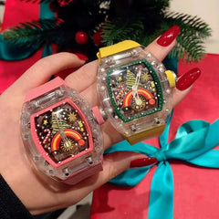 CRONUSART Men's Tonneau Skeleton Mechanical Watches, Artist Edition Christmas Couples Set Sapphire Glass Globally Authorised