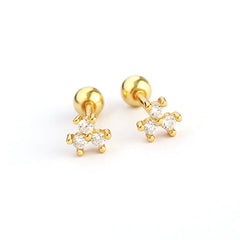 KR S925 Silver Instagram Flower Set Diamond Mini Screw Ear Studs Earbone Studs Sweet Earrings