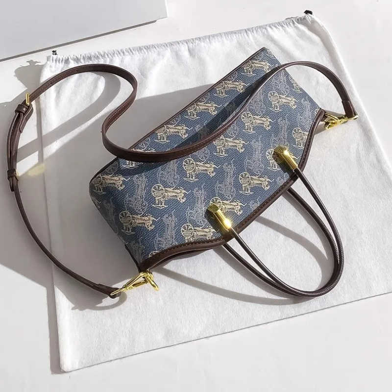 High Quality PU Leather Tote Shoulder Bag with Brown Carriage Blue Leather Finish New Fashion Design for Ladies Summer Style