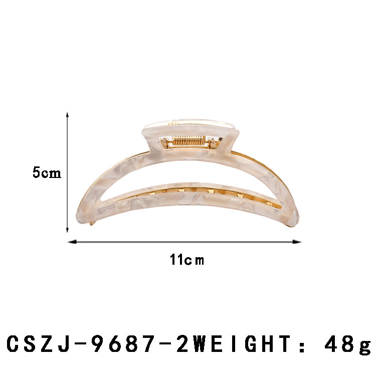Customized Acetate Hair Claw Clips Silver White Half-Moon Shaped Hollow Environmentally Friendly Material