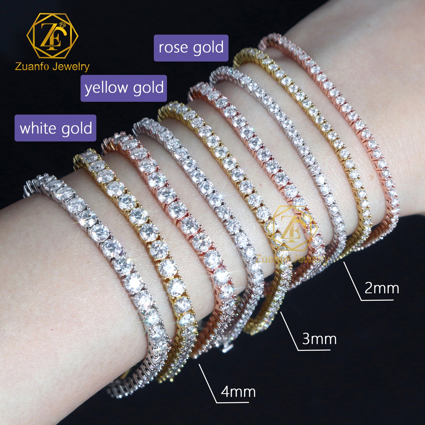 Luxury Men Women Hip Hop Fine Jewelry 2Mm 3Mm 4Mm 5Mm Diamond 925 Silver Bracelet VVS Moissanite Tennis Chain Necklace