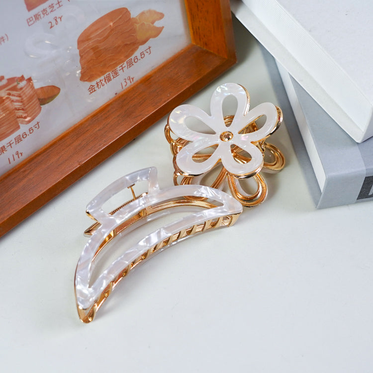 Customized Acetate Hair Claw Clips Silver White Half-Moon Shaped Hollow Environmentally Friendly Material