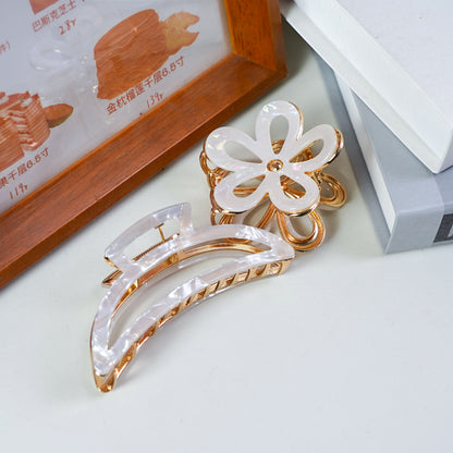 Customized Acetate Hair Claw Clips Silver White Half-Moon Shaped Hollow Environmentally Friendly Material