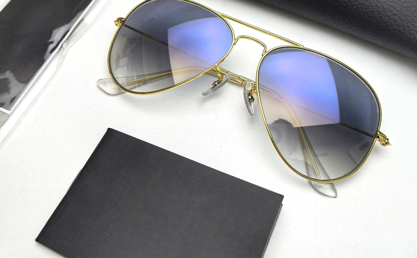 MCROONS Classic Aviator sunglasses - angled view, blue gradient