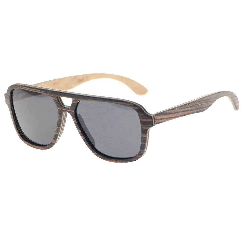 MCROONS Wooden Pilot sunglasses - angled view, ebony