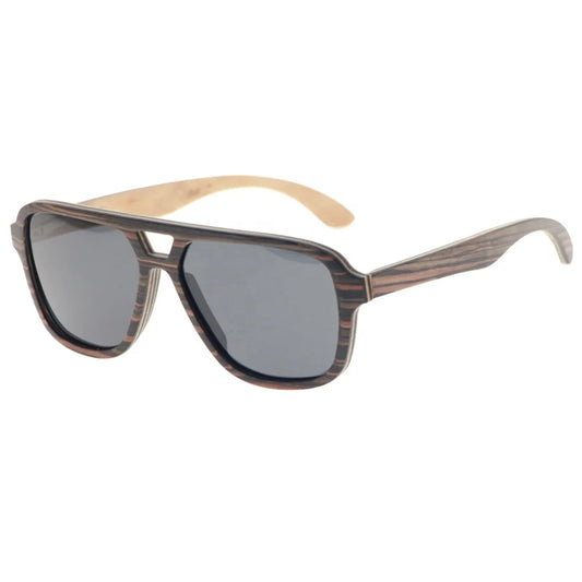 MCROONS Wooden Pilot sunglasses - angled view, ebony