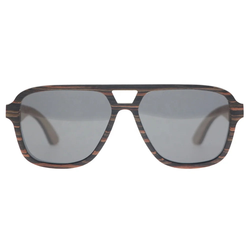MCROONS Wooden Pilot sunglasses - front view, ebony