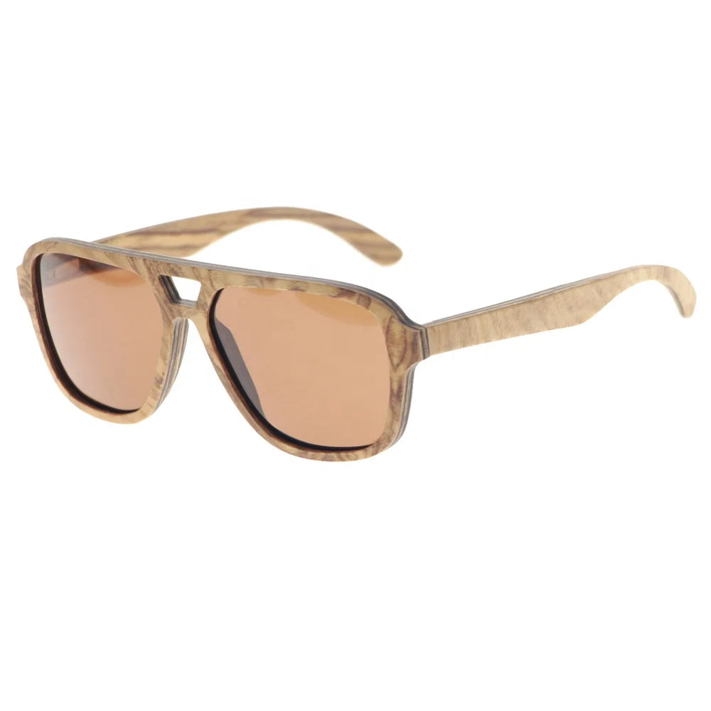 MCROONS Wooden Pilot sunglasses - angled view, light wood