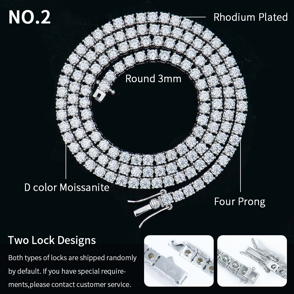 3Mm Gra Jewelry 925 Sterling Silver Vvs Tennis Ice Out Lab Grown Diamond Mossanite Moissanite Necklace Chain for Women Men